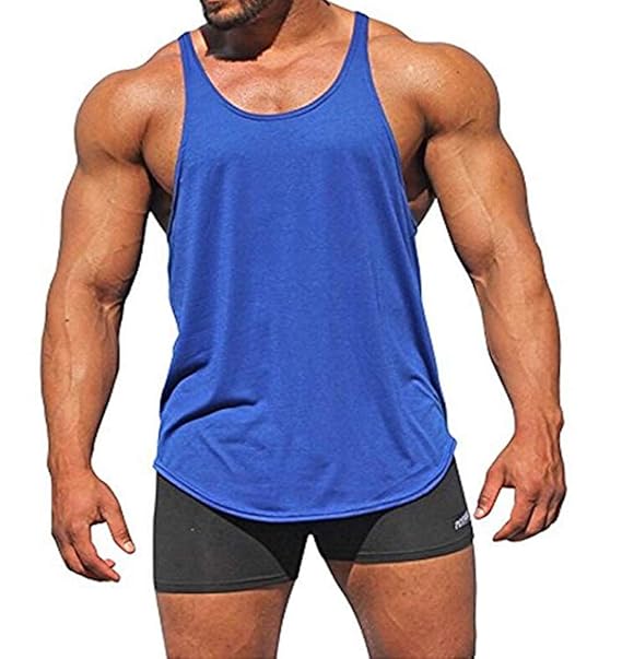 Men Q.Y.Fashion Mens Cotton Blank Stringer Y Back Workout Gym Tank Tops