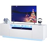 WLIVE Modern TV Stand for 65 Inch TV, Entertainment Center with LED Lights & Large Storage Cabinets, Sturdy Media Console for Living Room, Bedroom, Gaming(White)