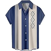 Men's Short Sleeve Button Up Hawaiian Shirt 1950s Vintage Bowling Shirts