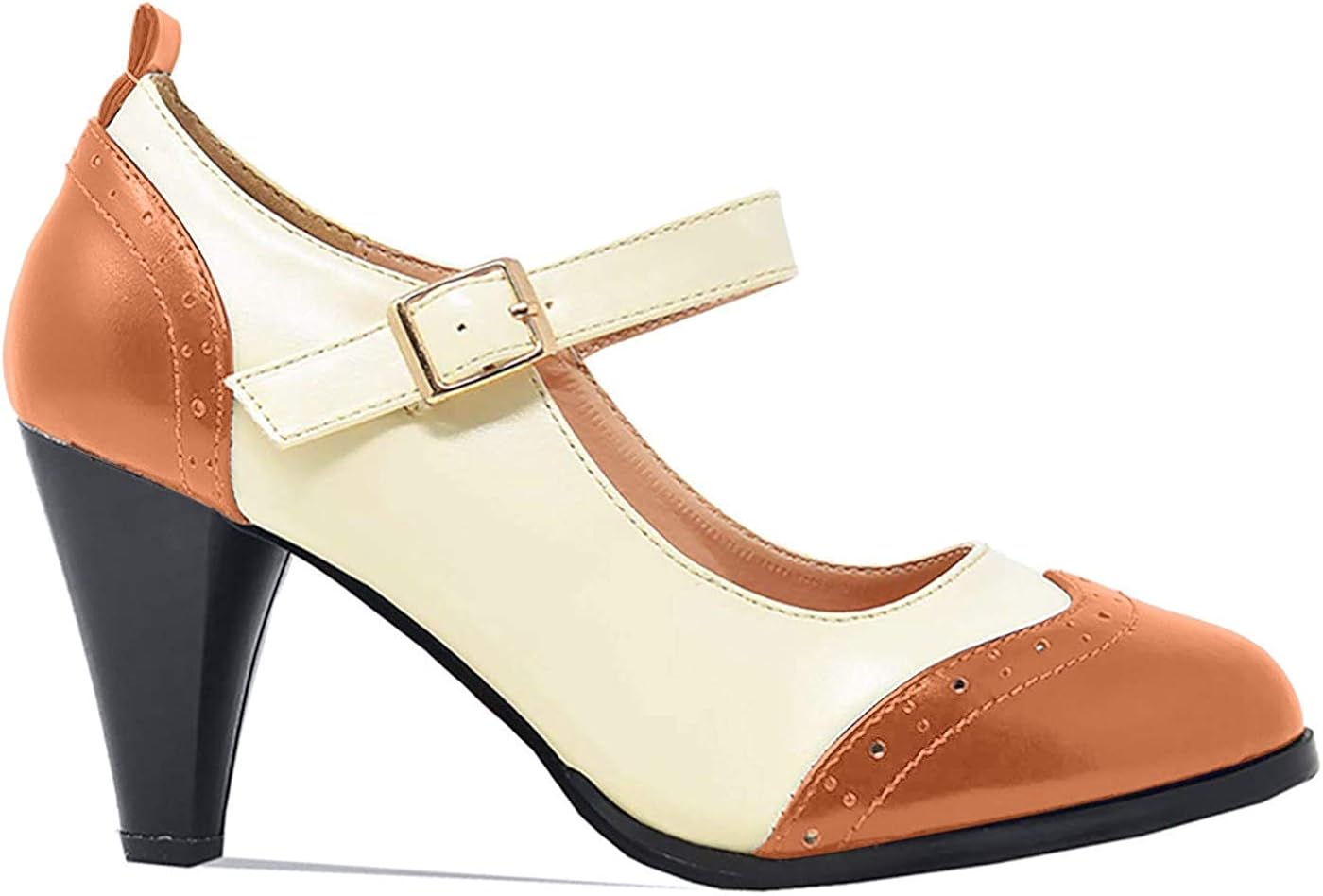 Amazon.com | Chase & Chloe CE36 Women's Round Toe Two Tone Mary Jane Pumps | Pumps