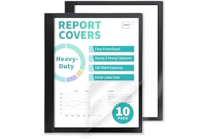Binditek 10 Pack Heavy-Duty Clear Front Report Covers with 3 Prongs, 100-Sheet Capacity, Plastic Report Folder with Black Back Covers, 3 Metal Prongs Fasteners, for Letter Size, Office Supplies