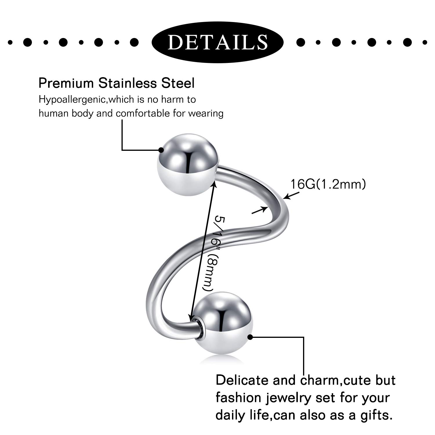 Mayhoop 16g Cartilage Earrings - Men Women Surgical Stainless Steel Tragus Piercing Jewelry Stud Hoop Forward Helix Rook Daith Conch Earrings