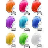 LOHO WONDERZ 9 Pieces Short Bob Hair Wigs Candy Colored Costume Cosplay Wigs Daily Party Hairpiece for Women - Bachelorette Party Decorations, Favors, Supplies