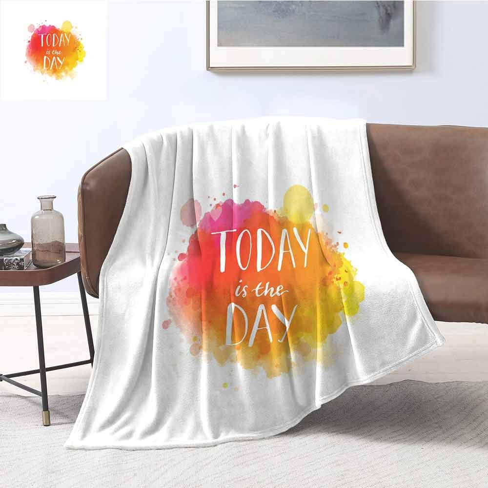 Mademai Motivational Fleece Throw Blanket Optimistic Message Color Splashes Background Typography Art Today is The Day Warm Sofa Blanket 90"x70" Multicolor