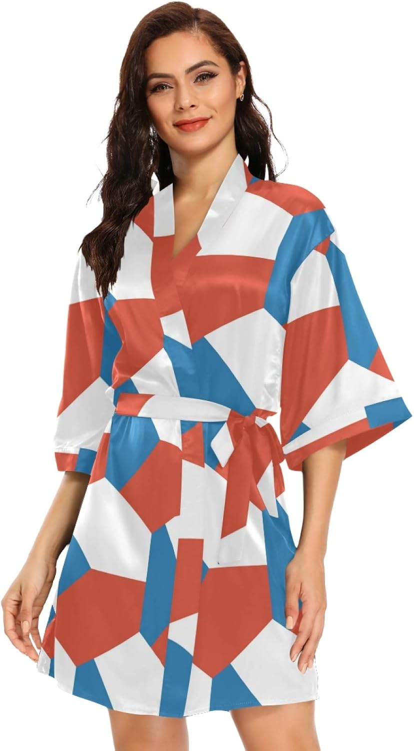 Czech Republic Flag Women Short Kimono Robes Sleepwear Ladies