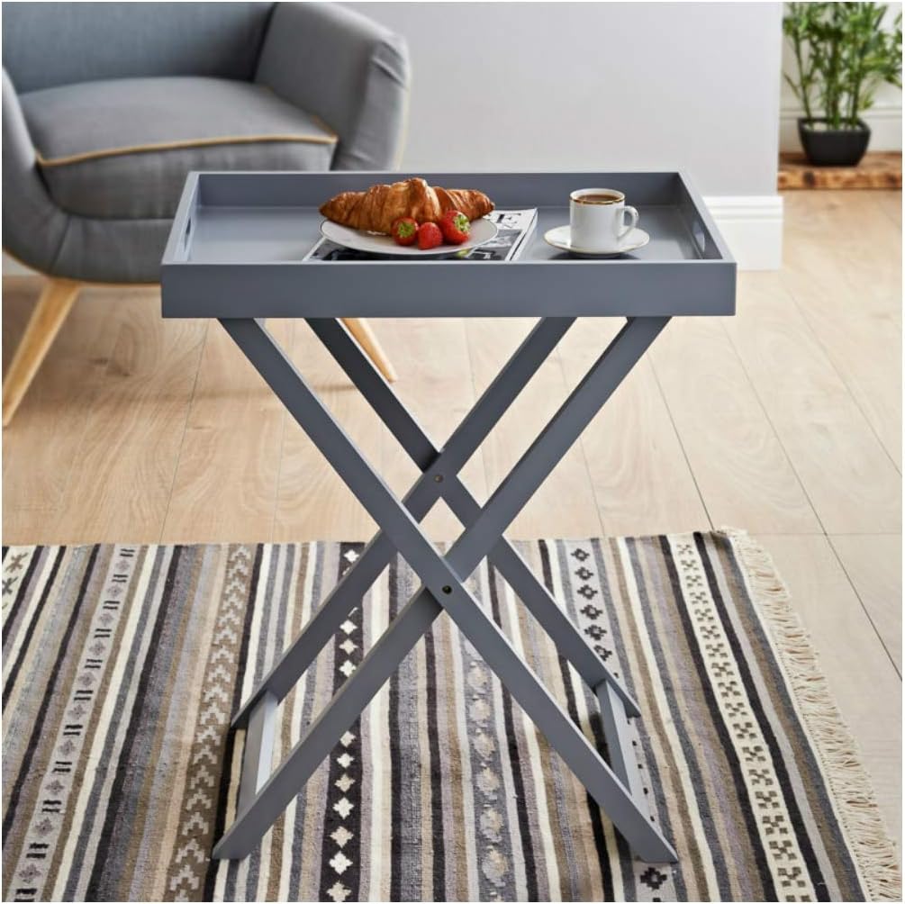 Wide Folding Wooden Tray Table (Grey)