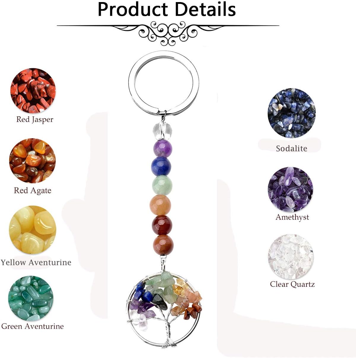 Jovivi 7 Chakra Healing Crystal Tree of Life Keyring Women Tumbled Stone Chakra crystals Key ring Car Keychain for Women Girls Tree of life Gifts - Image 5