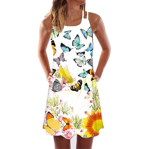 LINKIOM Skirts for Women Long Length, Vintage Boho Mini Dress Women Summer Sleeveless Beach Printed Short Skirt(Large,Yellow)