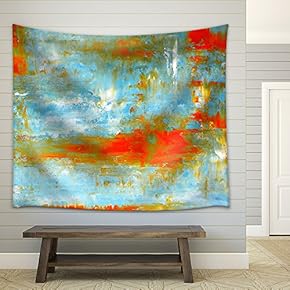 Teal and Orange Abstract Art Painting - Fabric Wall Tapestry Home Decor - 51x60 inches