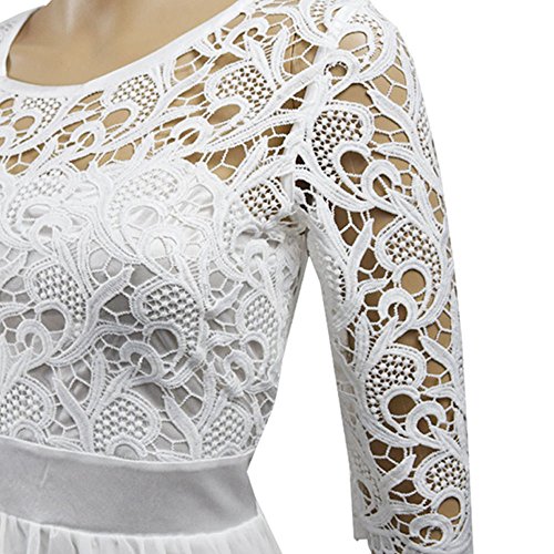 Kalin L Women Crochet Half Sleeve Lace Top Chiffon Wedding Bridesmaid Gown Prom Dress, White, Large - Thumbnail 2
