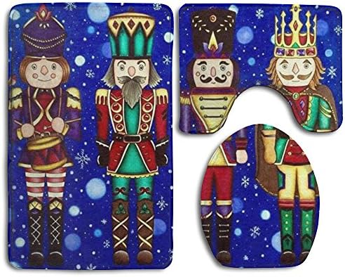Christmas Nutcracker Super Plush Bathroom Rugs Set Dries Quickly Anti-static Bath Shower Mat U-shaped Lid Toilet Floor 3 Piece