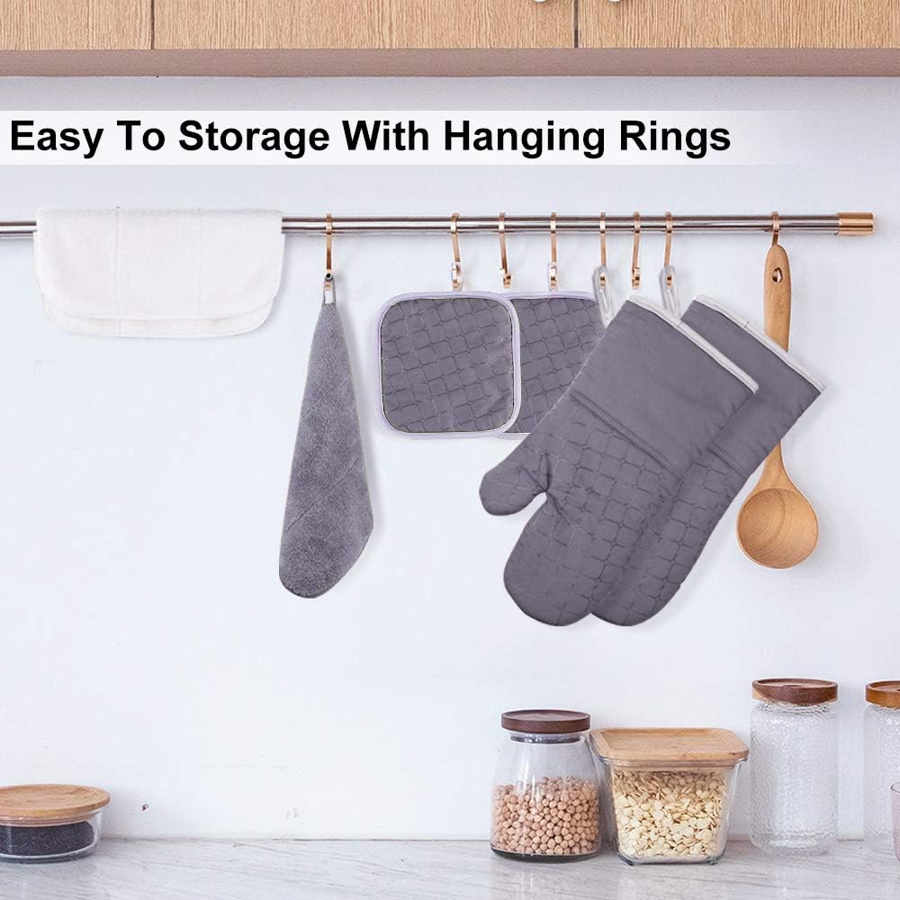 IXO 6Pcs Oven Mitts and Pot Holders, 500℉ Heat Resistant Oven Mitts with Kitchen Towels Soft Cotton Lining and Non-Slip Surface Safe for Baking, Cooking, BBQ: Home & Kitchen