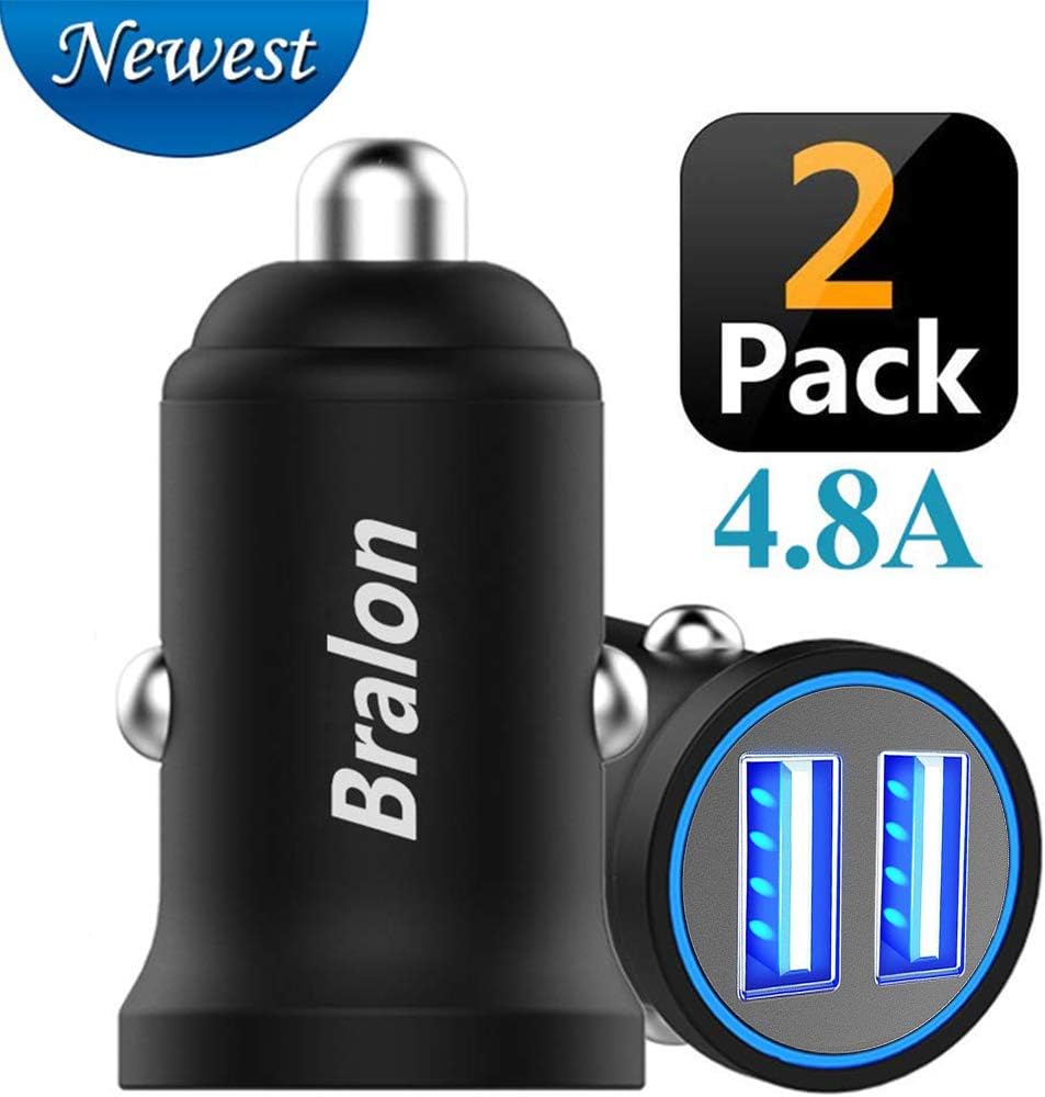 USB Car Charger, Bralon 2-Pack Zinc Alloy 24W/4.8A 2 USB Port Fast Car Charger Adapter Flush Compatible with iPhone 11 Pro(max)/Xs/Xr/X/8,Pad,Galaxy Note S10/S9/S8 and More