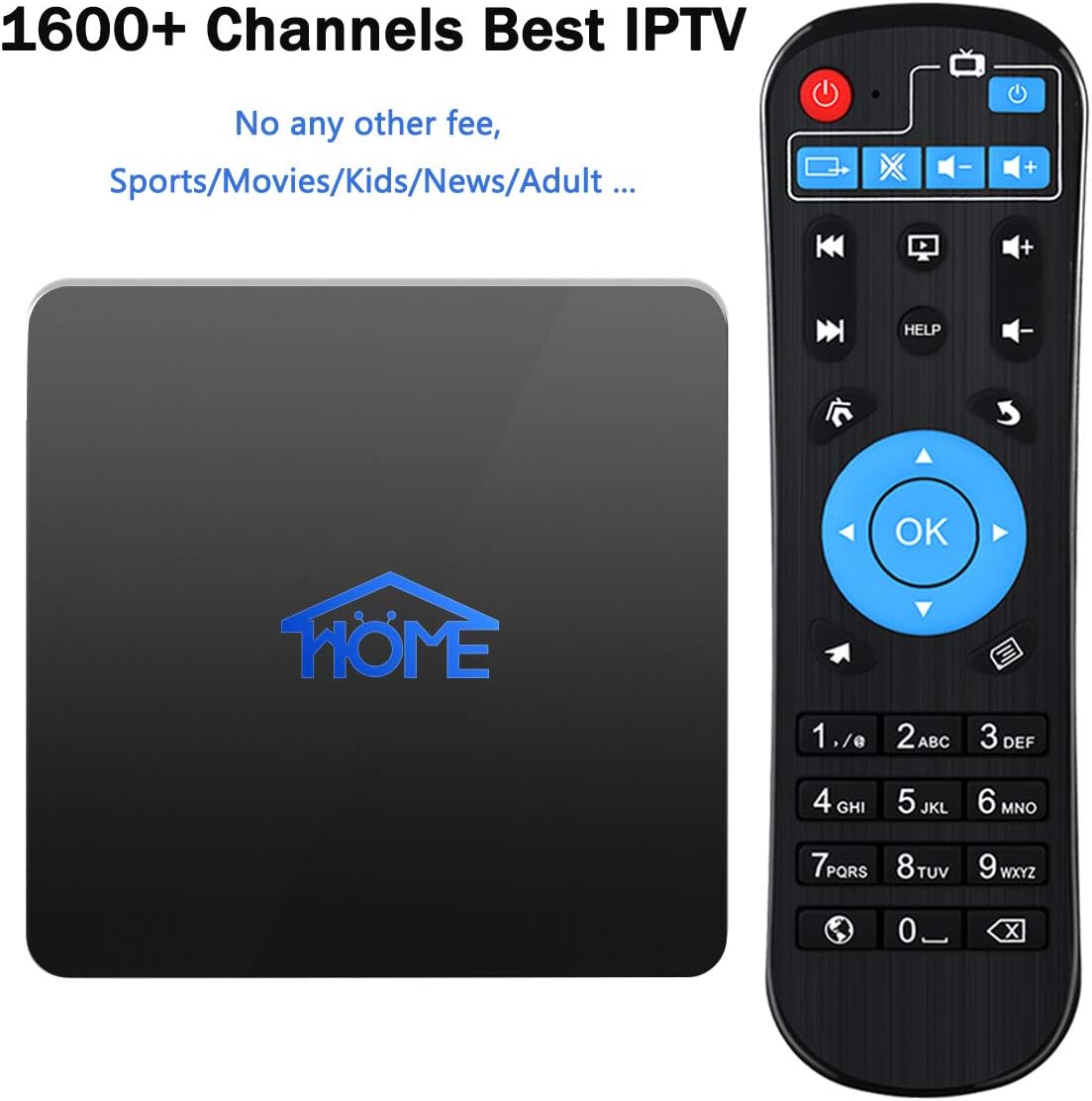 4K HD IPTV Receiver Box 2019 New IPTV Device Inlcuding 1600+ Global Channels from US Brasil India Arab, Support Android 7.1 Bluetooth 4.0 No Montly or Yearly Fee