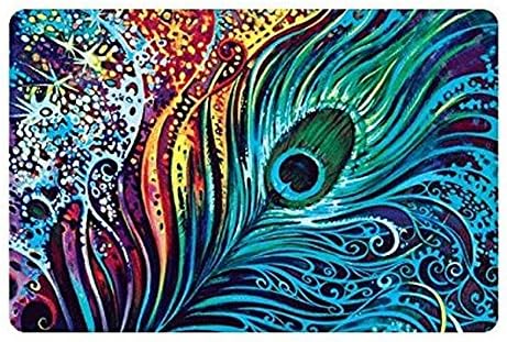 Ihome888 Custom Peacock Feather Bath Mats and Rugs, Polyester Fabric Non Slip Rubber Backing for Bathroom Kitchen, 24L x 16W Inch (Peacock)