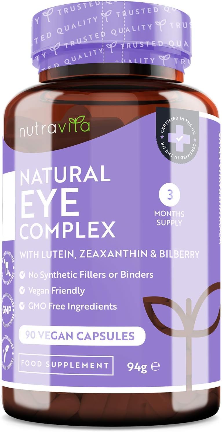Nutravita Lutein Natural Eye Supplement, 90 Vegan Capsules, Zeaxanthin, Bilberry Extract, Vitamins A, B12 & Zinc