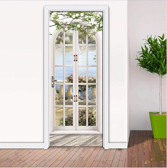 OHEHE Türfoto 3D Effekt Landschaft vor dem Fenster Türtapeten