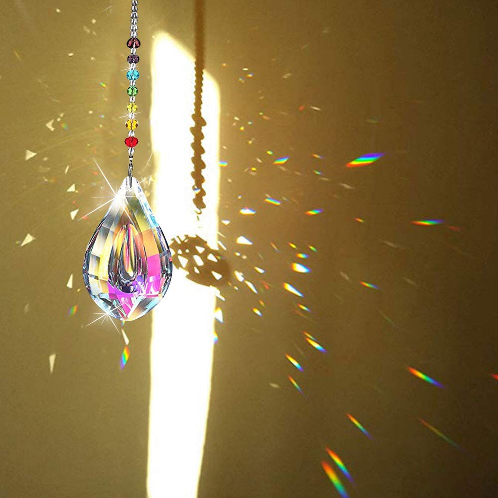 SunAngel Colorful Jewelry Crystals Pendants &Chandelier Prisms Hanging Ornament Prisms Rainbow Crystal Pendants (AB Color Pendant with Chain) - Image 3
