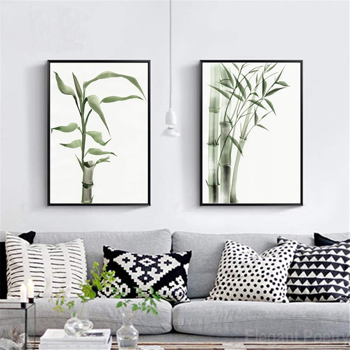 JESC Bamboo Leaf Poster Zen Decoration New Chinese Unreal Abstract Ink Painting Print Wall Art Canvas Painting Picture for Home Decor No Frame 2PCS