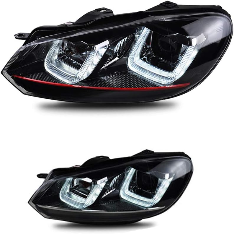 2PCS Headlight Assemblies For VW Golf 6 2009-2013 Bi-Xenon Lens Projector Double Beam Xenon HID KIT With LED Daytime Running Lights