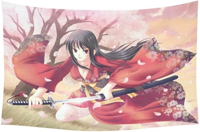Xuranfang Tapisserie Samurai Fille Fleurs De Cerisier Art