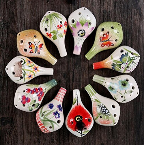 Easyflower Wonderful Musical Instruments Toy 6 Hole Middle Tone C Tune Ocarina Beginner Flute Painted Musical Instrument(Orange Butterfly) - Thumbnail 2