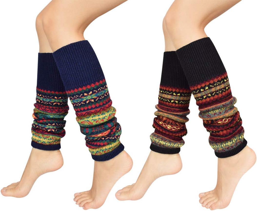 UMIPUBO Women Leg Warmer Striped Ethnic Knitting Wool Footless Knee High Boot Socks Christmas Socks Boot Cuff Cover Socks