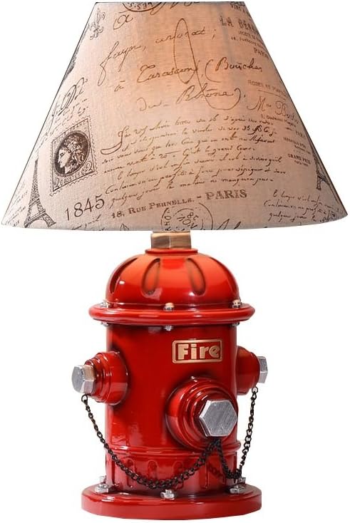 YMXLQQ,Table lamp, LED fire hydrant table lamp bedside lamp cloth shade red children 's bedroom playroom children' s gifts E27 Decorative table lamp
