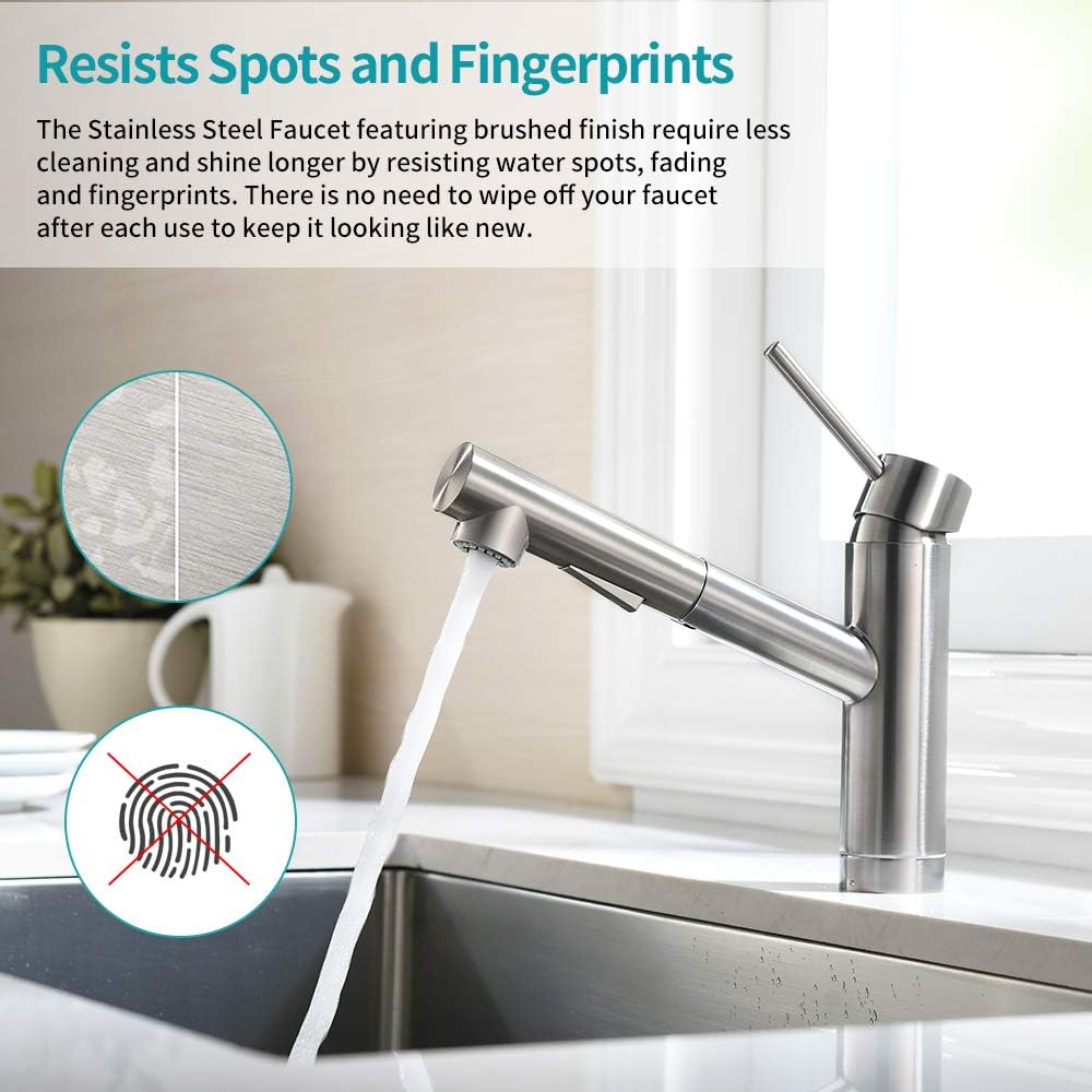 Pull Out Kitchen Sink Faucet in Brush Nickel, cUPC Certified Sink Bar Faucet Single Hole, Prep Sink Faucet with Sprayer in Brushed Nickel - - 