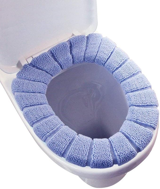 Bathroom Soft Thicker Warmer Stretchable Washable Cloth Toilet Seat Cover Pads, Random Colour (1