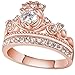 LWLH Jewelry Womens 18K Rose Gold Plated Fashion Cubic Zirconia CZ Princess Crown Tiara Ring Wedding Band