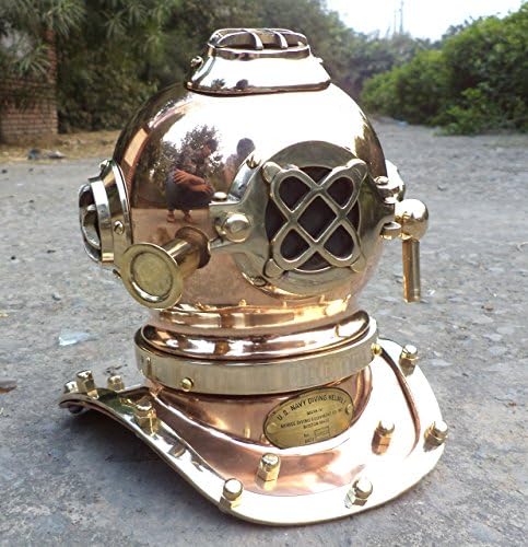 Vintage Armour Store Antique Marine Mini Diving Helmet Replica Mark Us Navy Nautical Copper Finish