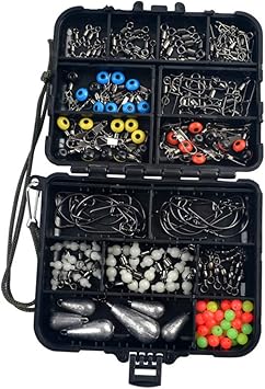 Amazon 177個 釣り道具箱キット 釣り具セット 釣り用仕掛け小物セット 8モデルのフィッシングアクセサリー付き 淡水海水環境用 N C フック 針