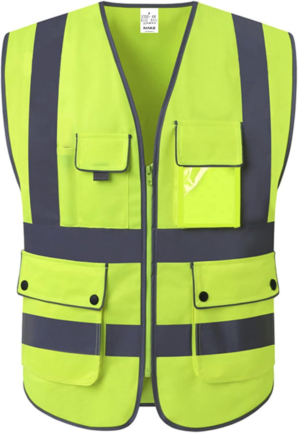 XIAKE Class 2 High Visibility Reflective Safety Vests with 8 Pockets and Zipper Front, Meets ANSI/ISEA Standards(Small, Yellow) - - 