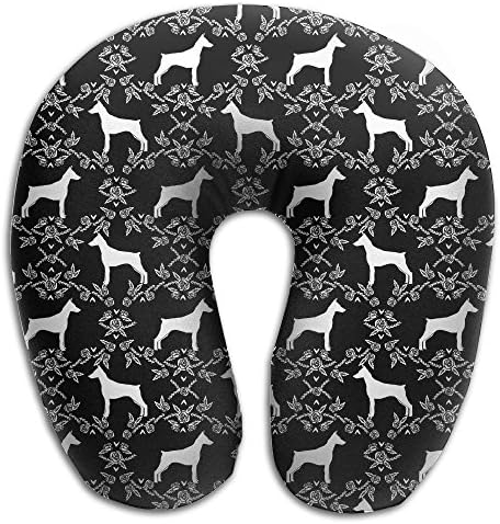 Doberman Pinscher Silhouette Floral Travel &amp; Neck Pillow Comfortable U Shaped Cushion