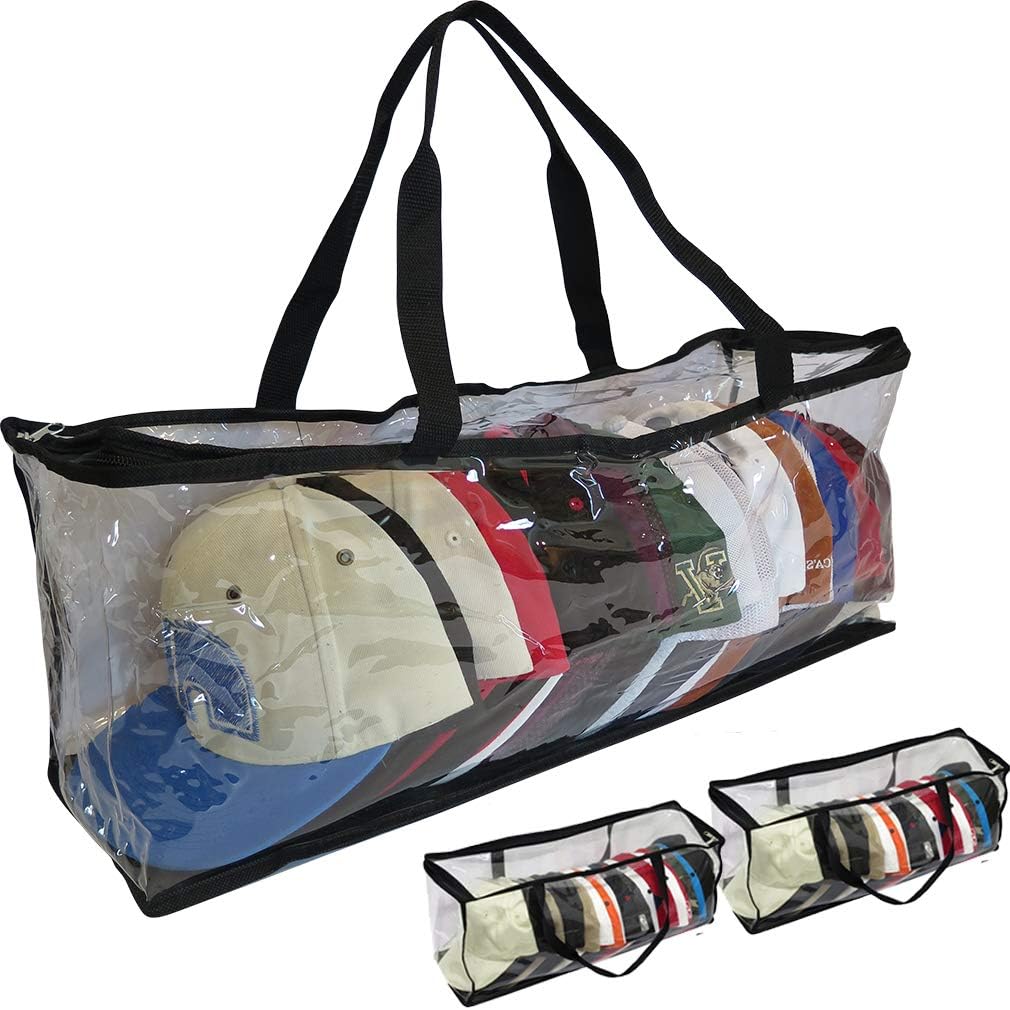 Evelots Sport Cap Bag-Extra large-20 Hats-Trucker Style-Clear-Handles- Set/2: Home & Kitchen
