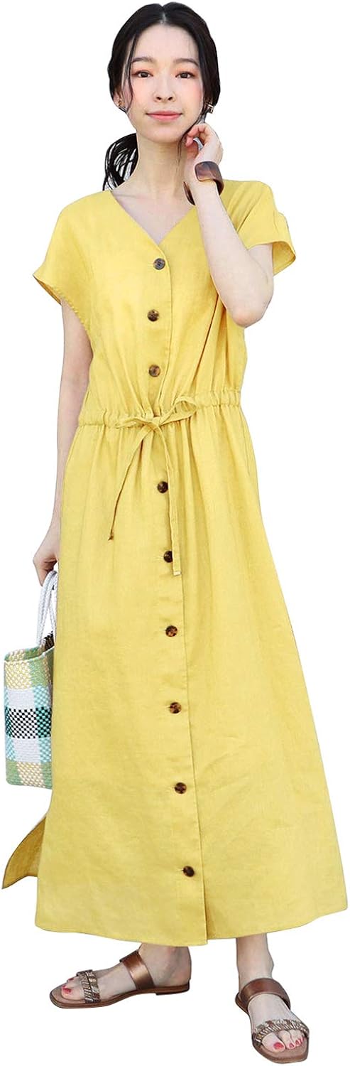Amazon ワンピース レディース カーディガン 2way使い マタニティワンピース ドレス チュニック 綿麻 ロング 体型カバー 着痩せ ｖネック 通勤ワンピ ワンピース チュニック 通販