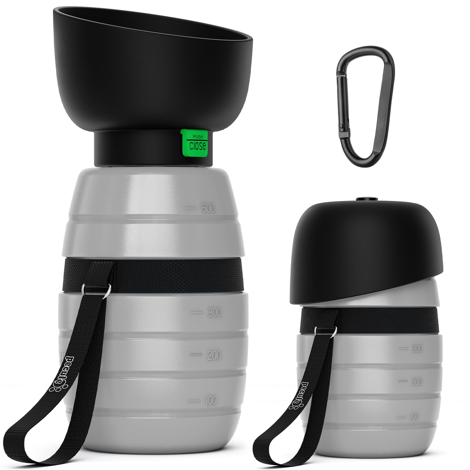 Pecute Dog Water Bottle 500ml, Portable Puppy Drinking Bottles Leak Proof Pet Travel Bottle, Lightweight Water Dispenser Bowl for Outdoor Walks Trips Hikes Travels(Grey)