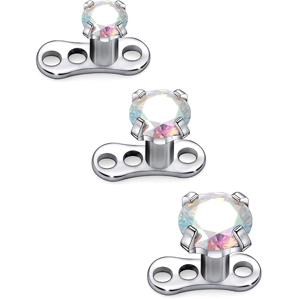 1PC. 14G Square CZ Prong Surgical Steel Internally Threaded Dermal Anchor Top