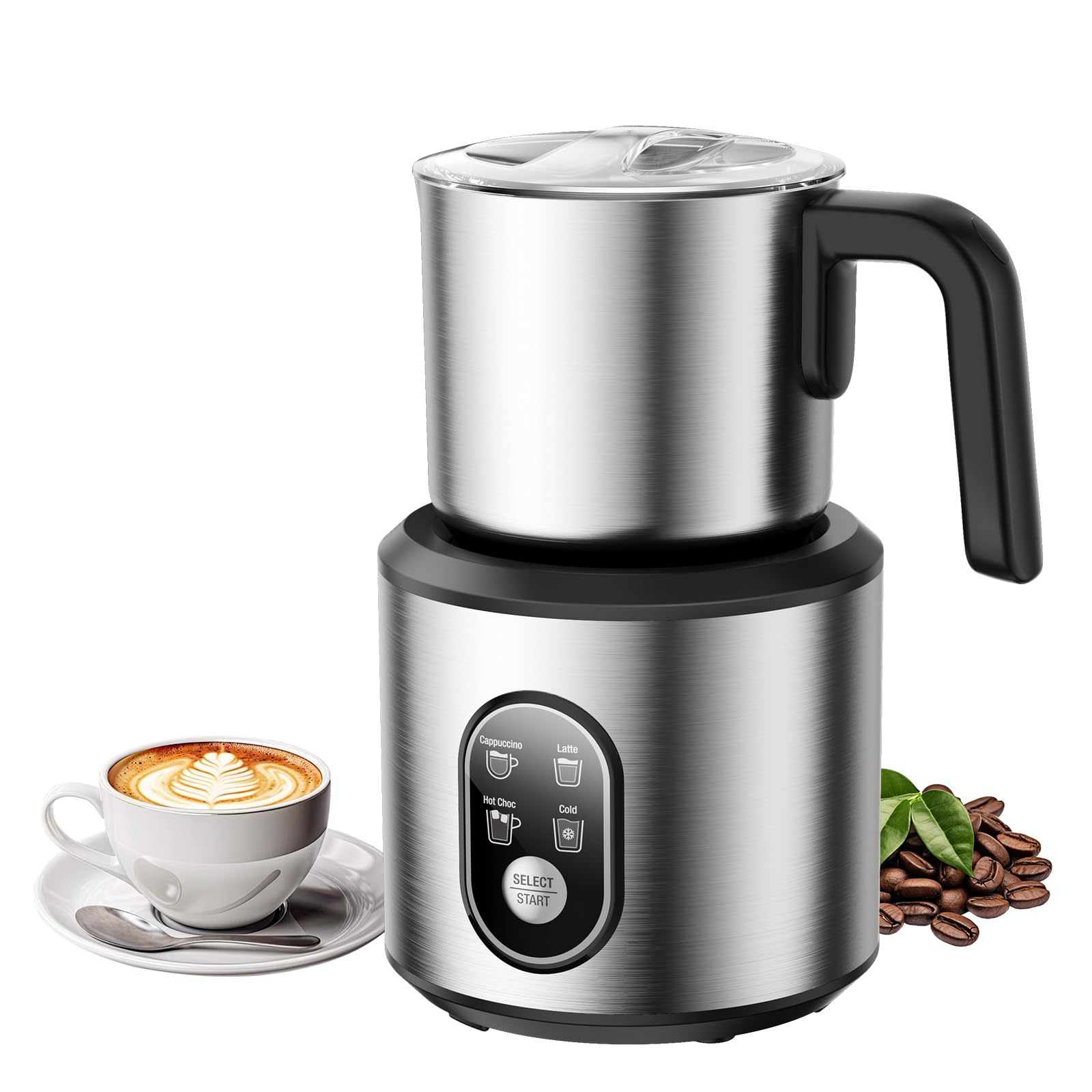 Photo 1 of Milk Frother and Steamer with Heating Function - 4-in-1 Automatic Hot & Cold Milk Frother and Warmer, 24Oz/700ML Detachable Stainless Steel Jug with Transparent Lid