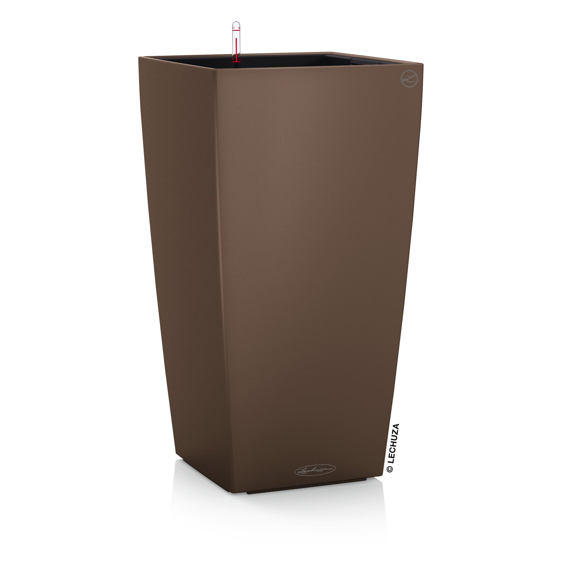 Lechuza CUBICO Color 30 Self Watering Planter Garden Plastic Indoor and Outdoor Flower Plant Pot with Drainage Hole H56 L30 W30 cm Nutmeg