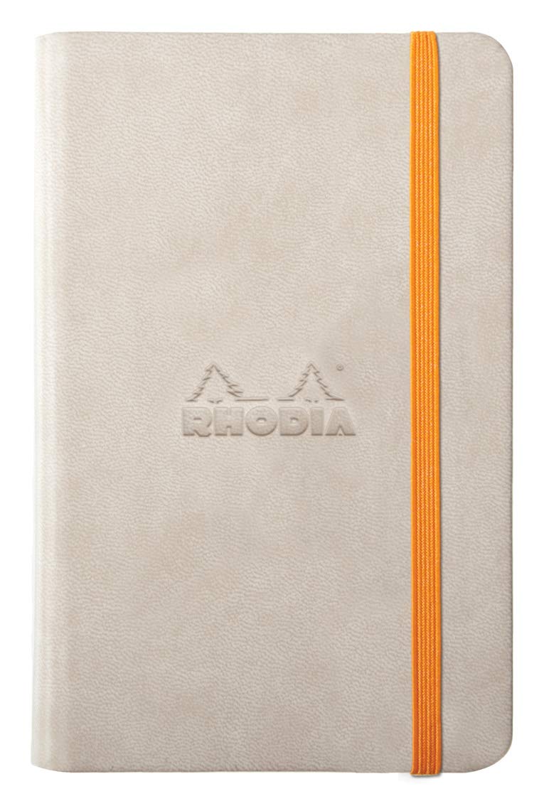 RHODIA 118625C - Beige Rigid Notebook - A6 - 192 pages - Plain Ivory Clairefontaine Paper 90 g/m - Bookmark, Elastic Closure - Faux Leather Cover - Rhodiarama Collection