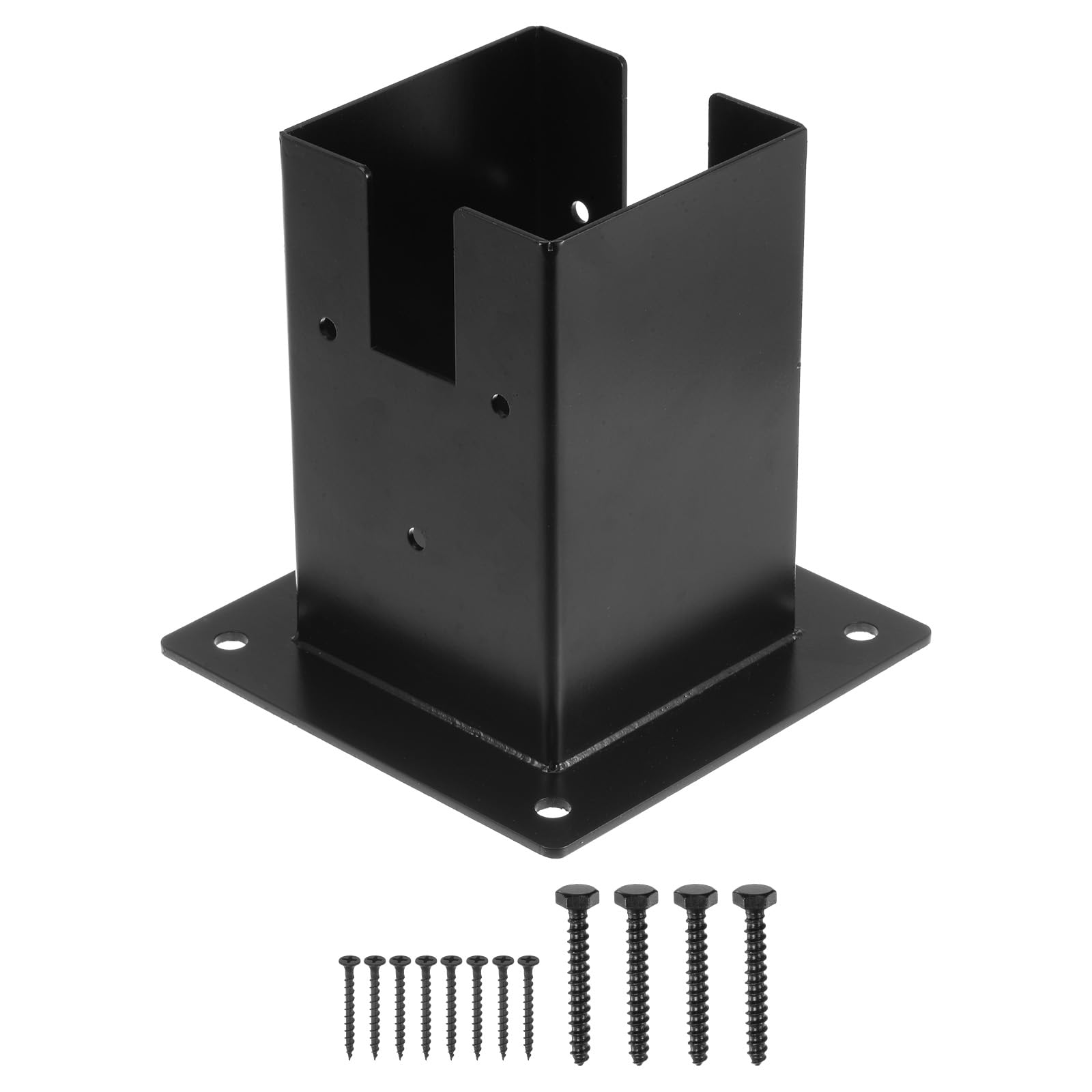 uxcell 4" x 4" Post Base (Inner Size 3.7" x 3.7"), Wood Fence Post Base Brackets with Screws for Deck Porch Mailbox Handrail Railing Deck, Black