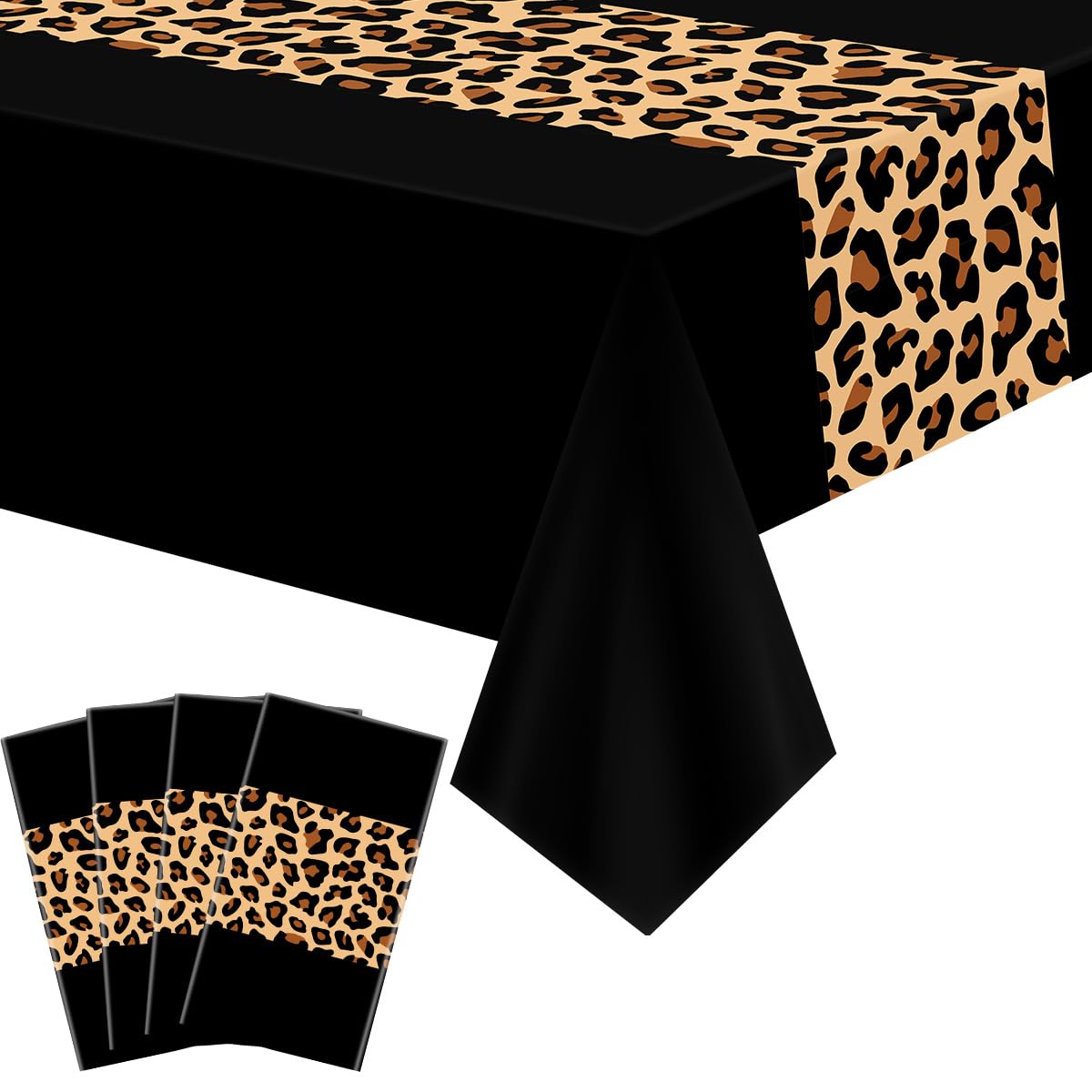 4 Pcs Leopard Print Party Tablecloth Decorations, Waterproof Rectangle Safari Animal Cheetah Table Cloths Leopard Tablecloth for Jungle Safari Animal Baby Shower Birthday Party Supplies, 130 x 220 cm