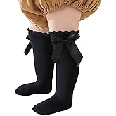 MIREAZW Baby Knee High Socks Newborn Ruffle Bow Socks Infant Long Sock Toddler Girls Uniform Stockings