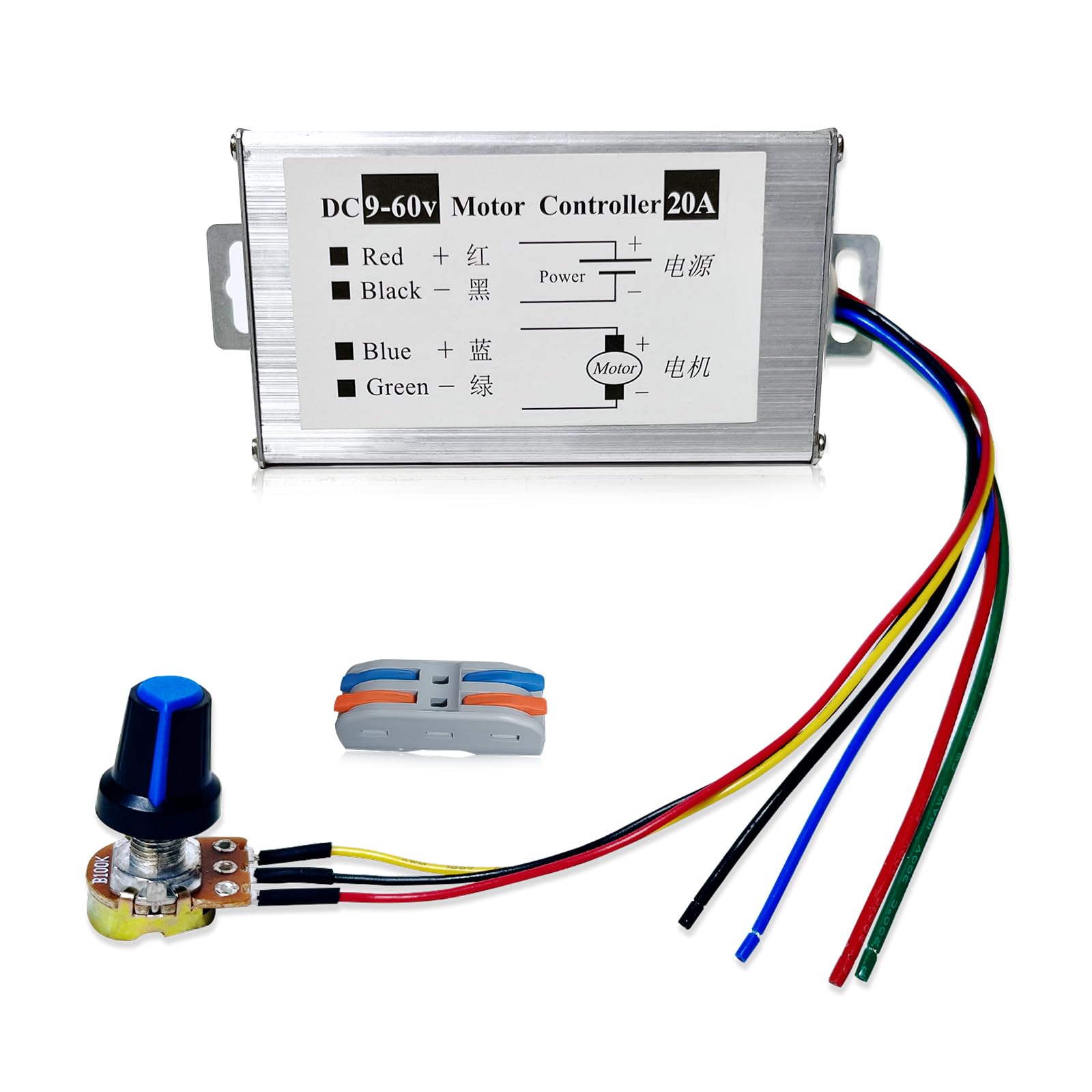 HUSETOO DC Motor Speed Controller, DC 9V - 60V Motor Pulse Width Modulator Regulator Motor Variable Speed Controller with Cable Connector