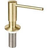 EADOT Brushed Gold Built in Dish Soap Dispenser for Kitchen Sink with 17 OZ PET Soap Bottle Refill from The Top, Under Counter Brass Pump Head Liquid Lotion Dispenser, Undermount Copper Pump Head