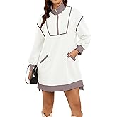 Skoinvb Womens Long Sleeve Sweatshirt Dress Oversized Half Zip Fall Loose Fit Casual Dress with Pockets