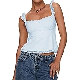 Women Y2k Lace Trim Tank Tops Teen Girl Fairycore Sleeveless Solid Going Out Streetwear Summer Crop Camisole