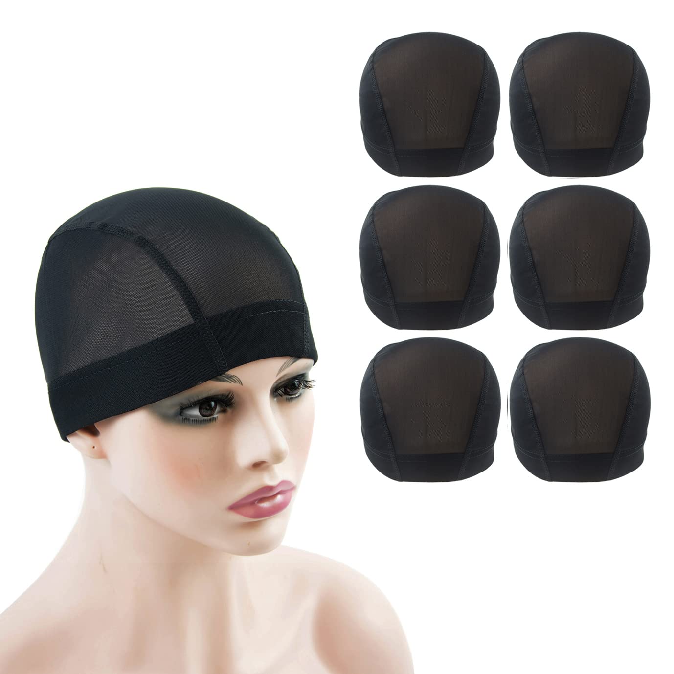 6 Pcs Mesh Wig Caps for Wig Making Stretchy Wig Cap with Wide Elastic Band (Black Mesh Cap S)